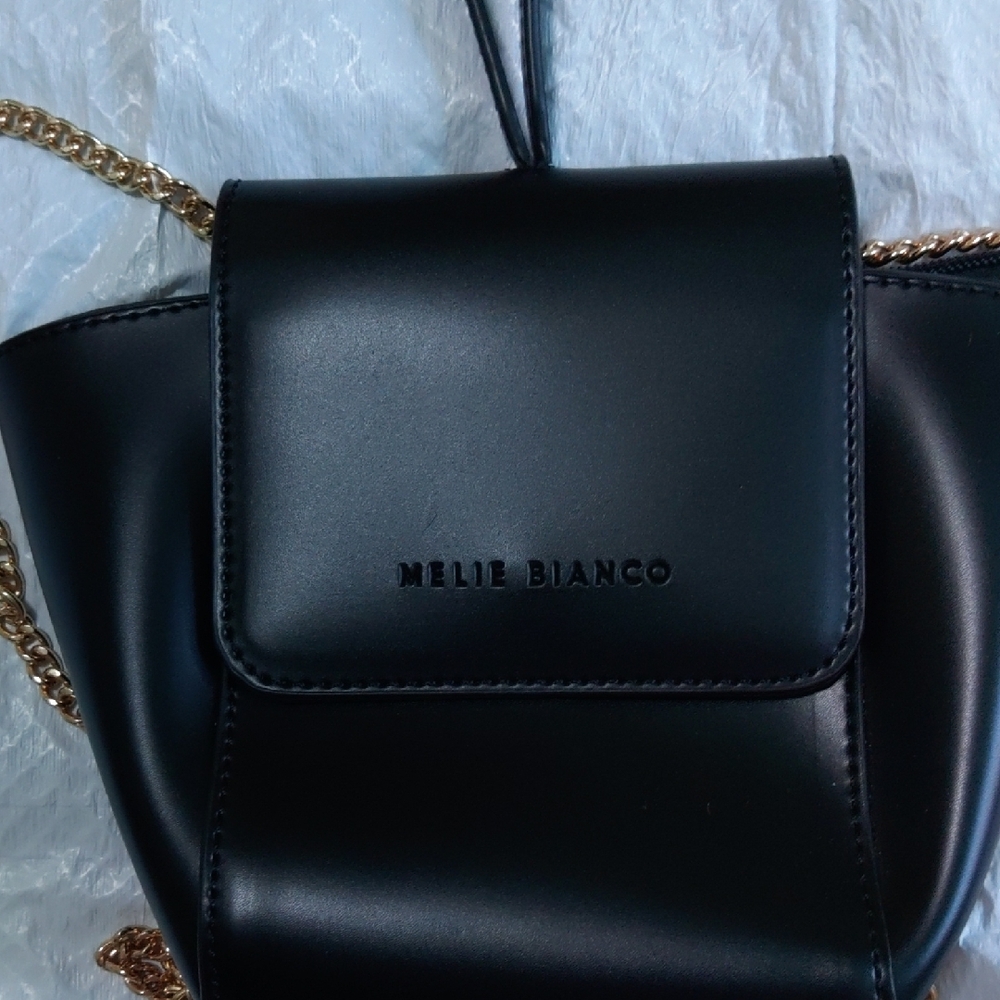 Melie Bianco Black Mini Bag with Gold Chain